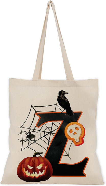 People People Halloween Initial Tote Bags Gifts for Boys Girls - Trick or Treat Letters Pumpkin Goodie Bag