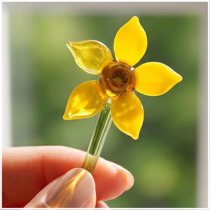 Personalized for Mom - Custom Hand Blown Glass Flower with Name on Wood Base, Birth Month Flower Keepsake, Gift for Grandma Nana New Mom from Daughter Son, Desk Decor