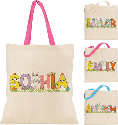 Personalized Easter Egg Hunt Tote Bag with Name, Custom Boys and Girls Gift