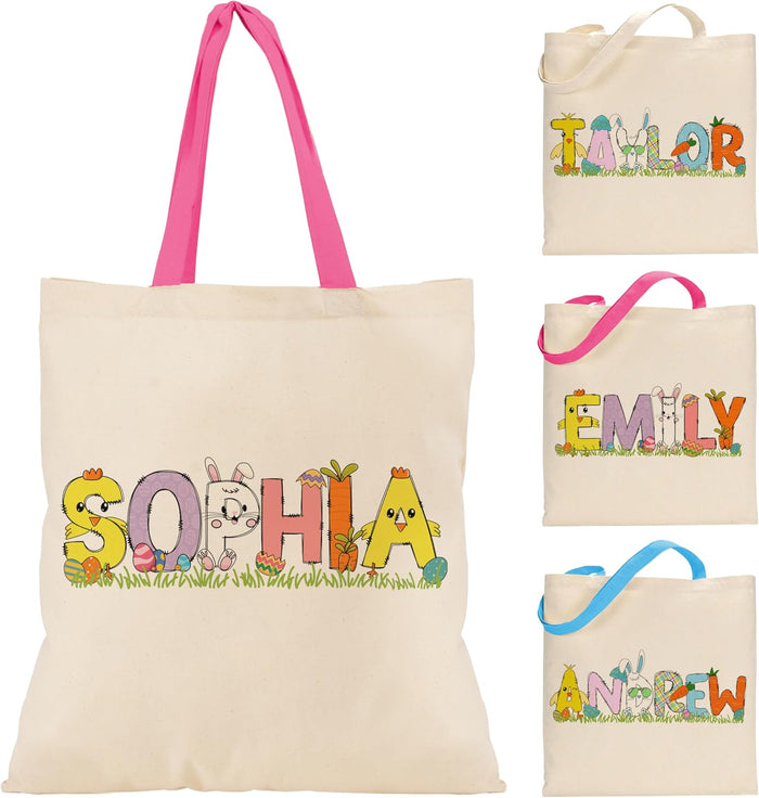 Personalized Easter Egg Hunt Tote Bag with Name, Custom Boys and Girls Gift