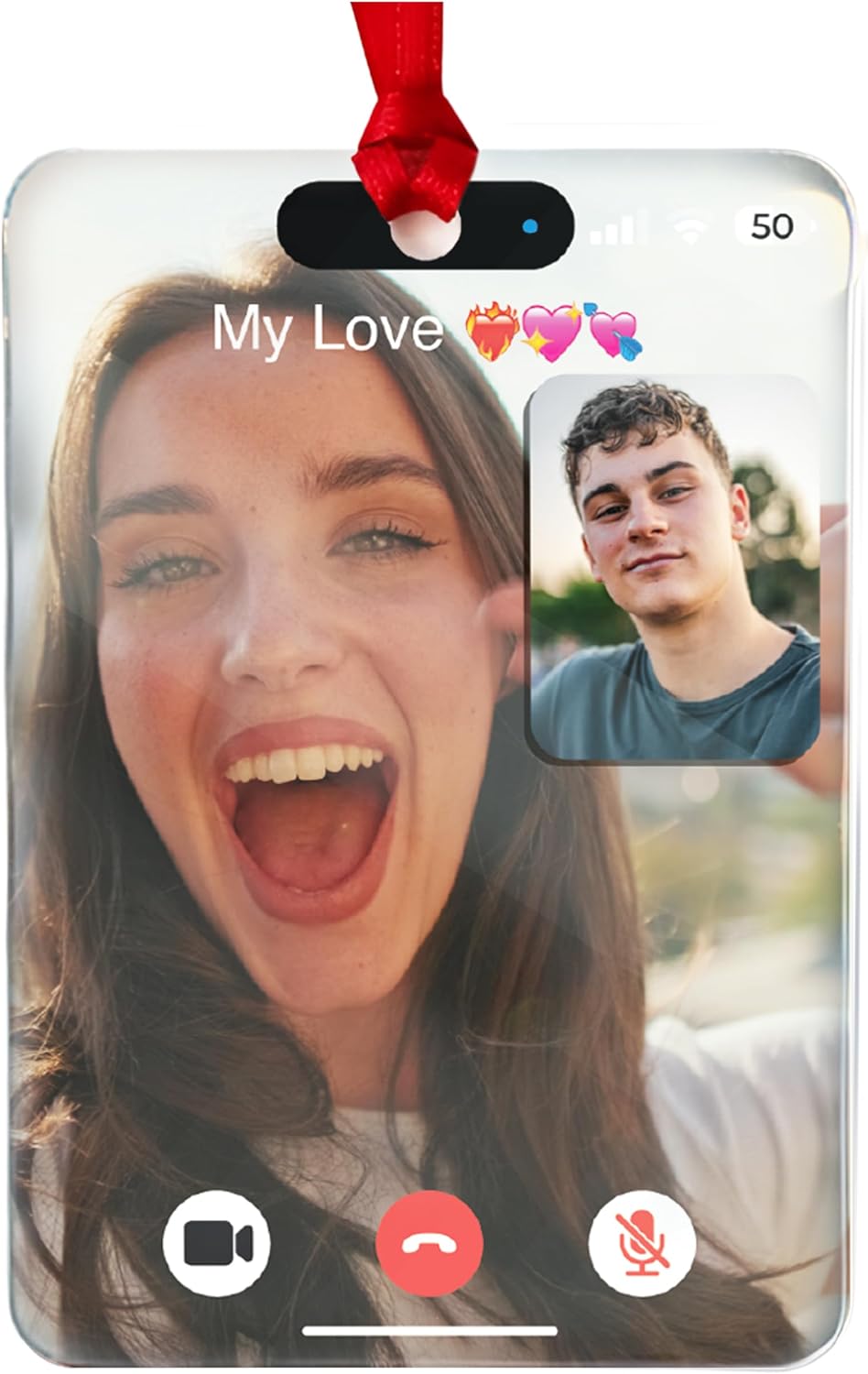 Custom Photo Video Call Couple Christmas Ornament – Long Distance Relationship Keepsake – Online Dating “We Met Online” Gift for Boyfriend or Girlfriend – Valentine’s Day, First Christmas Together