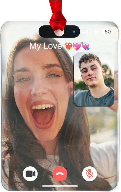 Custom Photo Video Call Couple Christmas Ornament – Long Distance Relationship Keepsake – Online Dating “We Met Online” Gift for Boyfriend or Girlfriend – Valentine’s Day, First Christmas Together