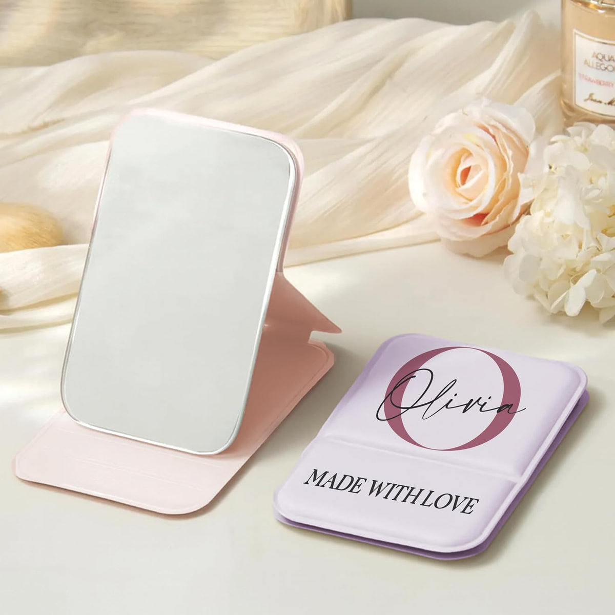 Personalized Compact Mirror with Name – Custom Initial Travel Makeup Mirror, Foldable Pocket Mirror for Purse, Bridesmaid Gift, Best Mom or Bride to Be Gift, Portable Vanity Mirror