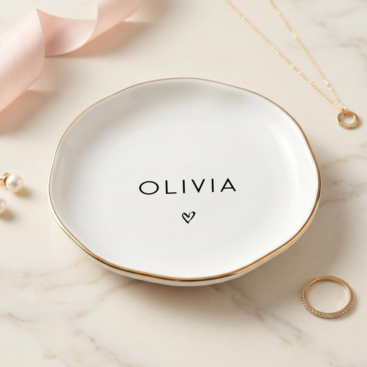 Personalized Ring Dish with Name, Custom Jewelry Tray Gift for Women, Bridesmaids, Mom, Grandma, or Best Friends