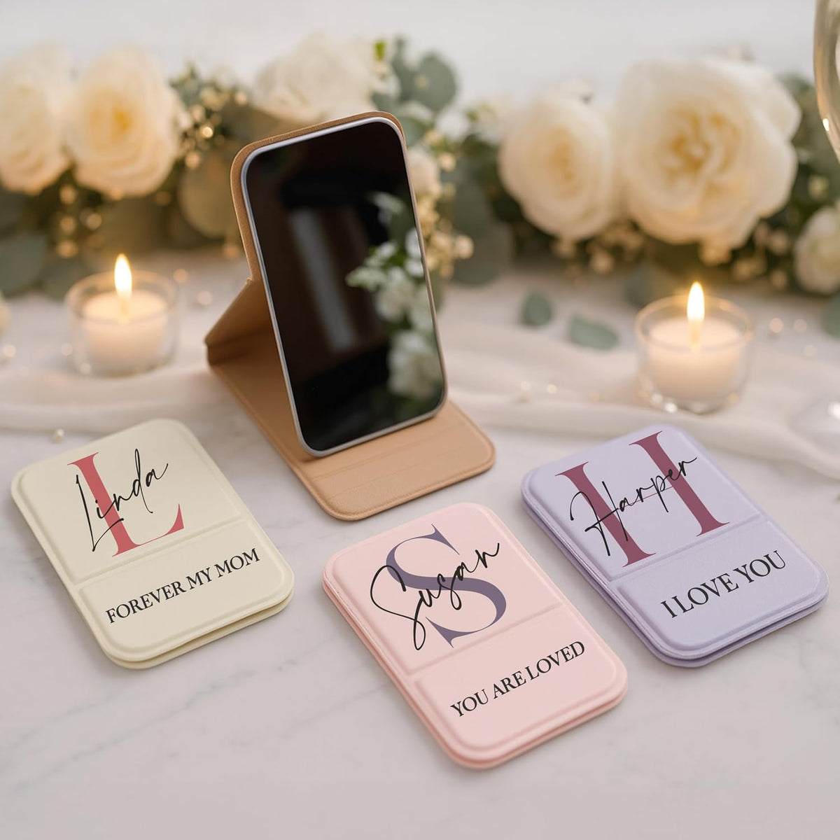 Personalized Compact Mirror with Name – Custom Initial Travel Makeup Mirror, Foldable Pocket Mirror for Purse, Bridesmaid Gift, Best Mom or Bride to Be Gift, Portable Vanity Mirror