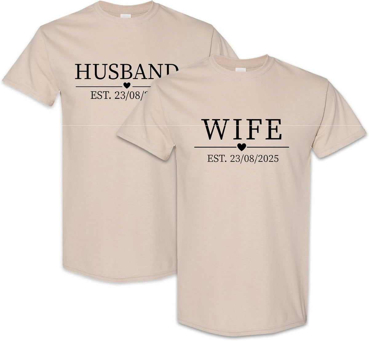 Husband Wife Matching Couple Outfits – Personalized Couple Honeymoon Tees with EST. Date – Custom Wedding