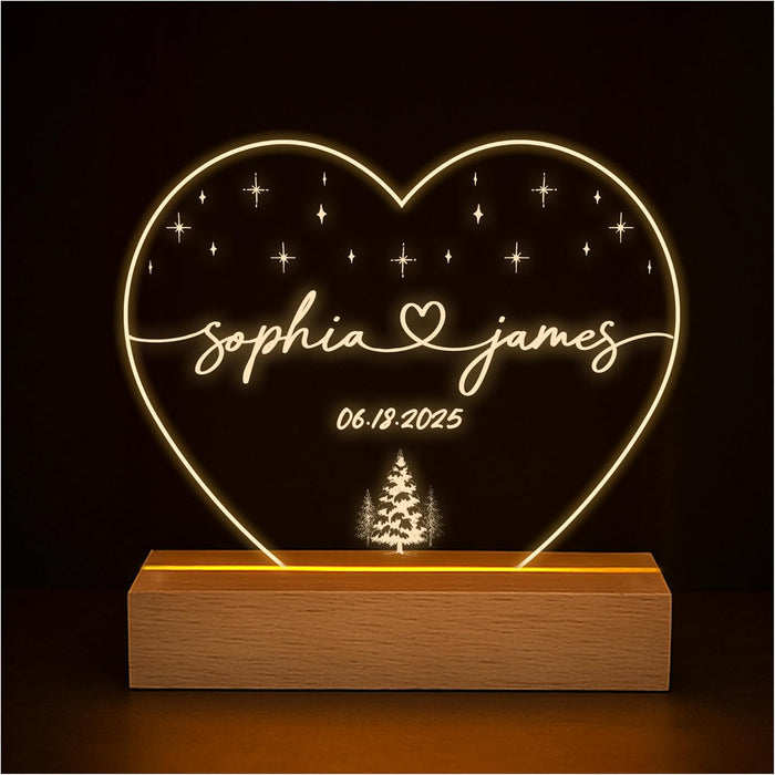 Personalized Heart Night Light with Names, Custom LED Romantic Couple Gift