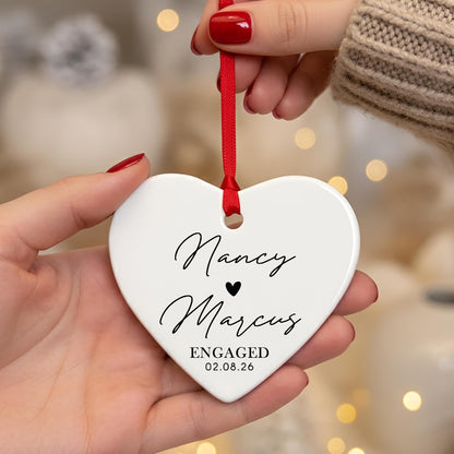 Personalized Engagement Ornament – Custom Couple Name & Date Photo Option – Our First Christmas as an Engaged Couple Keepsake – Wedding, Bridal Shower, Newlywed Gift for Couples
