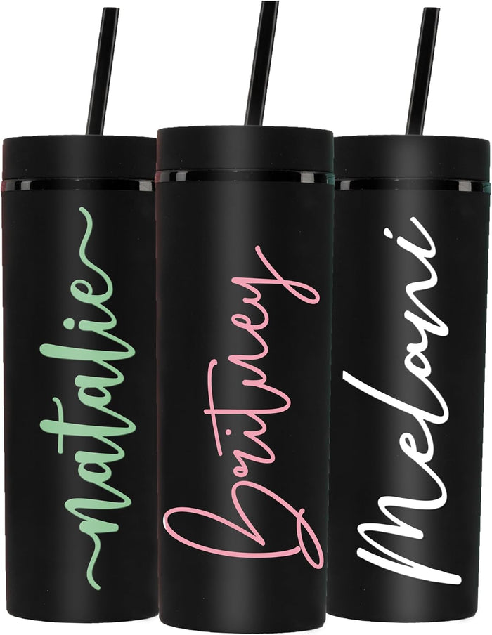 Personalized Skinny Tumbler with Name, Custom 20oz Insulated Cup for Women