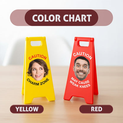 Personalized Mini Caution Sign, Custom Funny Desk Sign with Your Photo & Text, Unique Gift for Friends, Coworkers, Boyfriend, Girlfriend, Cute Acrylic Decoration for Office, Home, or Gag Gift