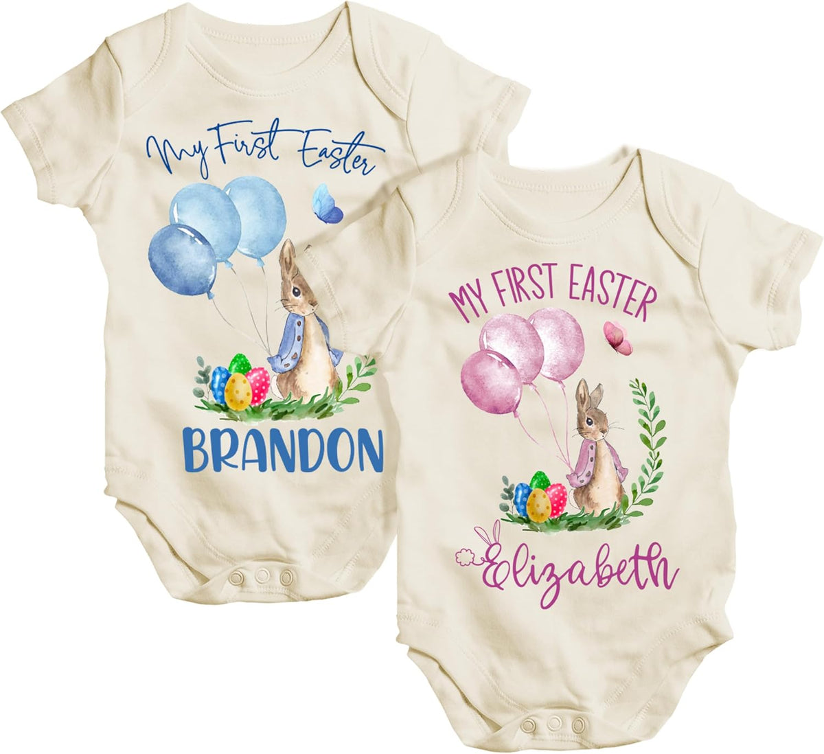 Zexpa Apparel Personalized My First Easter Baby Bodysuit with Name - Custom Easter Outfit Gift for Baby Girl or Boy - Customized Bunny Infant Romper for Newborn and 6, 12, 18, 24 Months