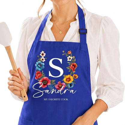Personalized Apron with Name Custom Floral Initial Gift for Mom Grandma