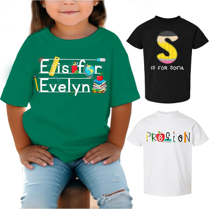 Personalized T-Shirt with Name, Custom Back to School Monogram Tee Multi