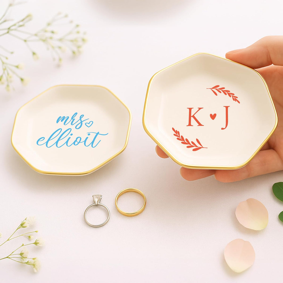 Zexpa Apparel Personalized Ring Dish Jewelry Tray Custom Name Trinket Dish for Women Engagement Bride Wedding Gift Ring Holder Dish Jewelry Organizer Gift for Wife Girlfriend Sister