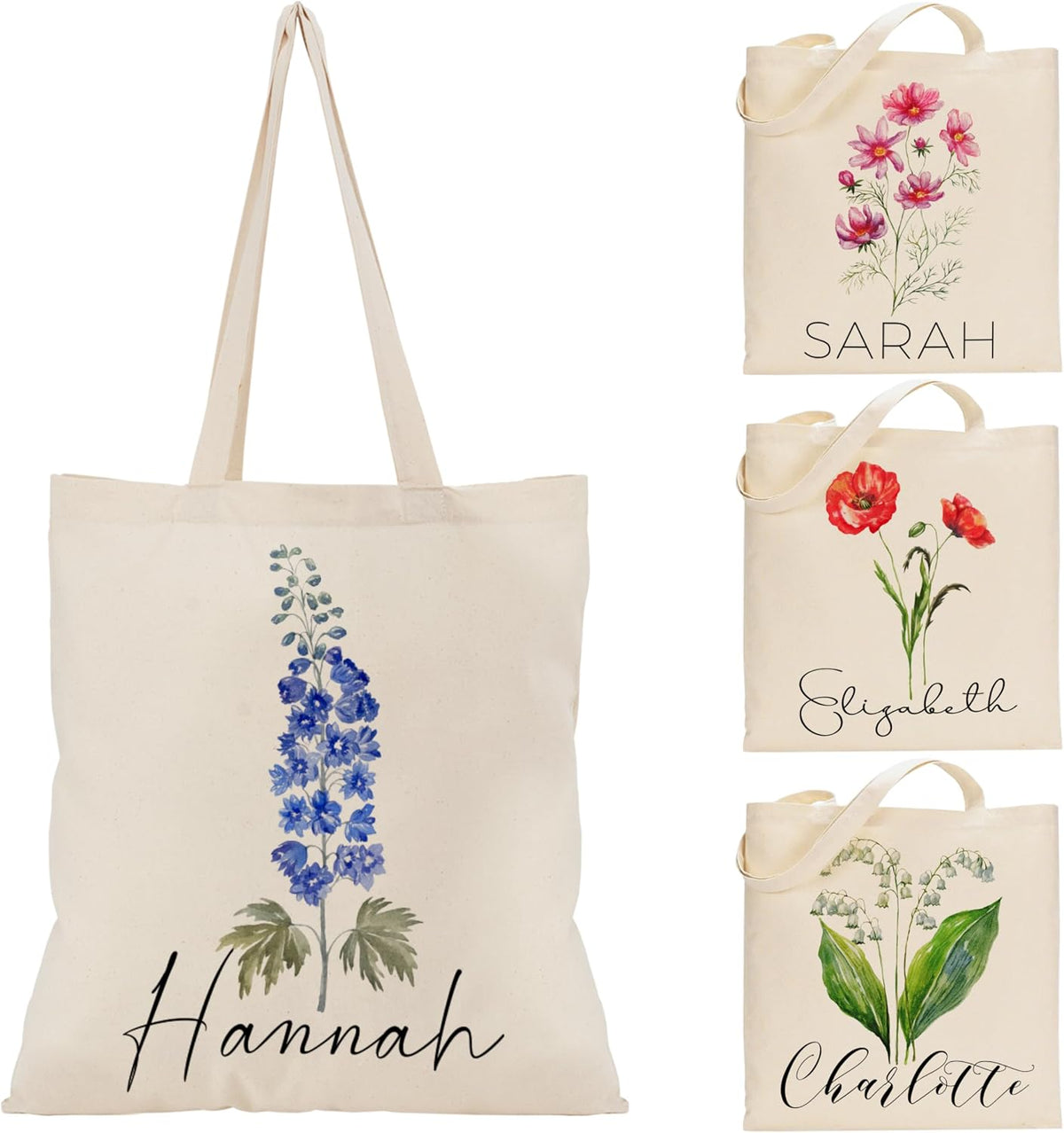 Personalized Floral Tote Bag for Summer, Beach, Birthday, Gift, Shopping and Daily Use - Customized Name Canvas Totes Reusable Bags - Perfect Gifts for Teacher & Bachelorette Party