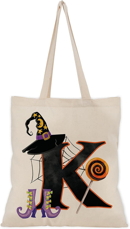 People People Halloween Initial Tote Bags Gifts for Boys Girls - Trick or Treat Letters Pumpkin Goodie Bag