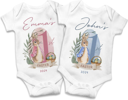 Personalized First Easter Bodysuit with Name, Custom Baby 1st Egg Hunt Gift