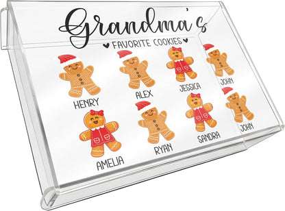 Tailored Moments Goods Personalized Christmas Cookie Box, Custom Acrylic Treat Container with Names & Gingerbread Icons, Grandma’s Favorite Cookies Storage Bin, Holiday Gift for Grandkids & Family