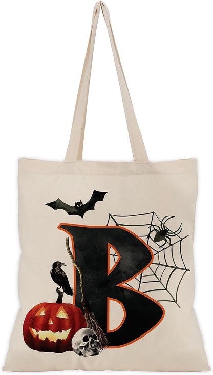 People People Halloween Initial Tote Bags Gifts for Boys Girls - Trick or Treat Letters Pumpkin Goodie Bag