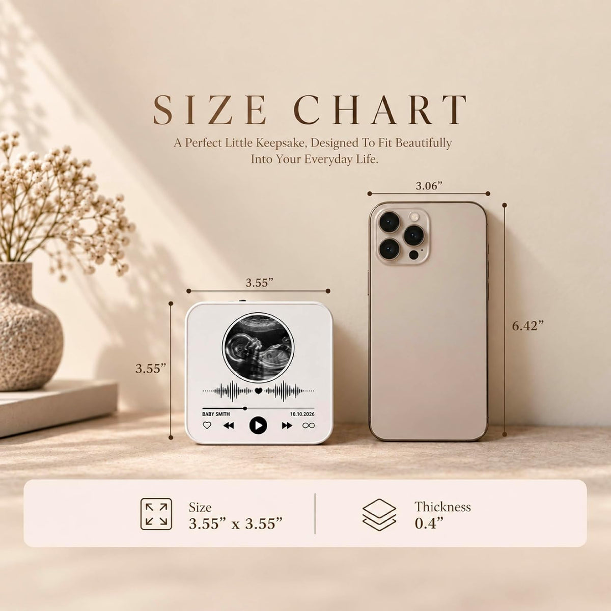 Custom Baby Heartbeat Music Fridge Magnet with Ultrasound Photo and Name