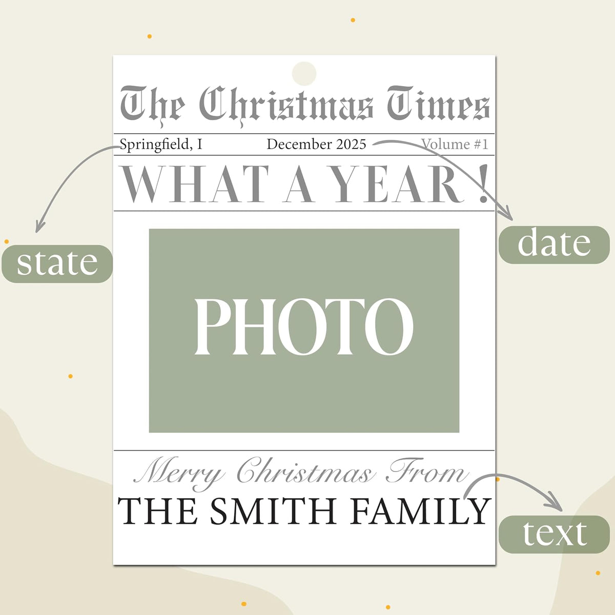 Personalized Christmas Newspaper Ornament with Photo, Custom Funny Keepsake