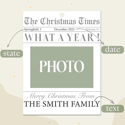 Personalized Christmas Newspaper Ornament with Photo, Custom Funny Keepsake