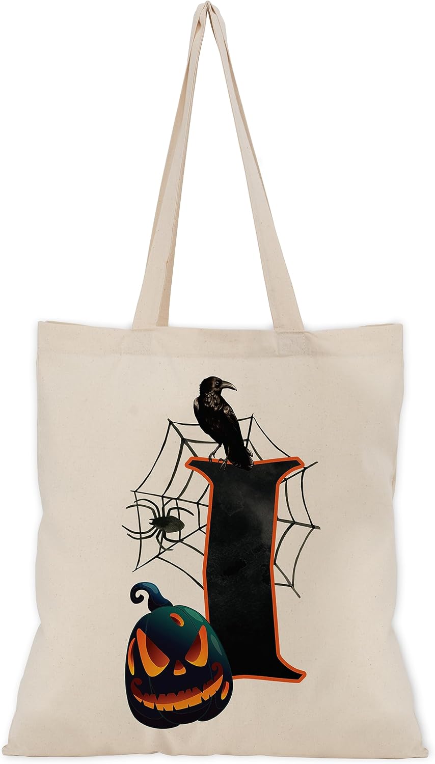 People People Halloween Initial Tote Bags Gifts for Boys Girls - Trick or Treat Letters Pumpkin Goodie Bag