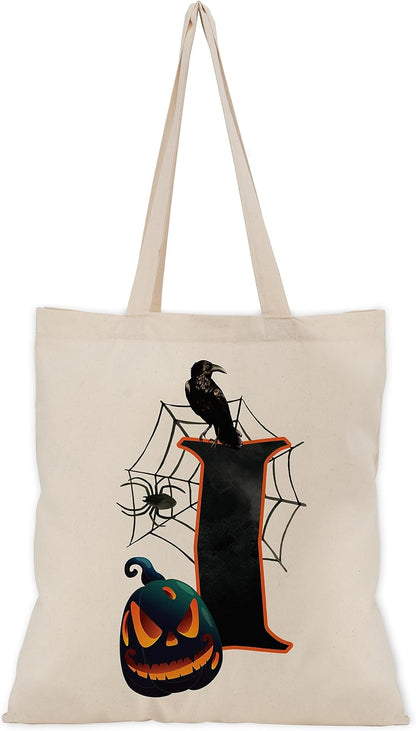 People People Halloween Initial Tote Bags Gifts for Boys Girls - Trick or Treat Letters Pumpkin Goodie Bag