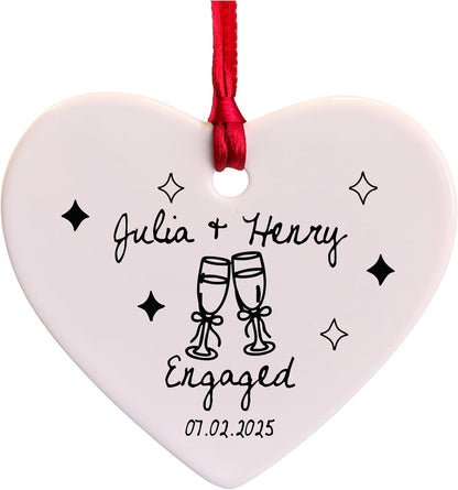 Personalized Engagement Ornament – Custom Couple Name & Date Photo Option – Our First Christmas as an Engaged Couple Keepsake – Wedding, Bridal Shower, Newlywed Gift for Couples