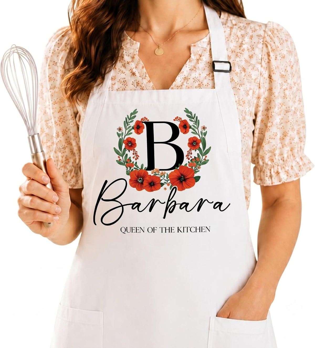 Personalized Apron with Name Custom Floral Initial Gift for Mom Grandma