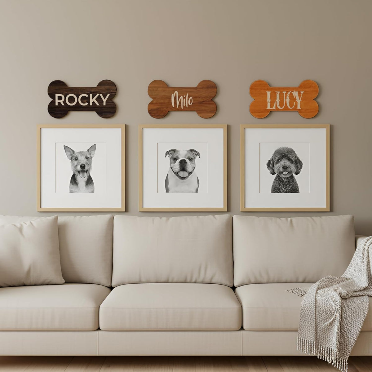 Personalized Dog Bone Name Sign, Custom Wooden Wall Plaque for Pet Lovers
