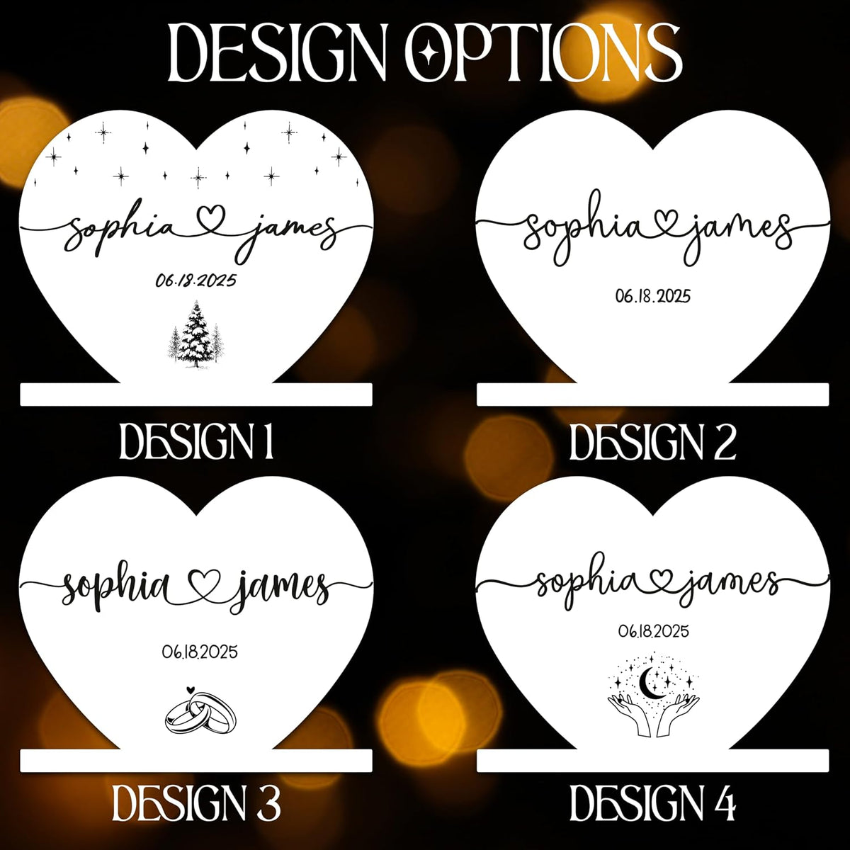 Personalized Heart Night Light with Names, Custom LED Romantic Couple Gift