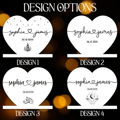 Personalized Heart Night Light with Names, Custom LED Romantic Couple Gift
