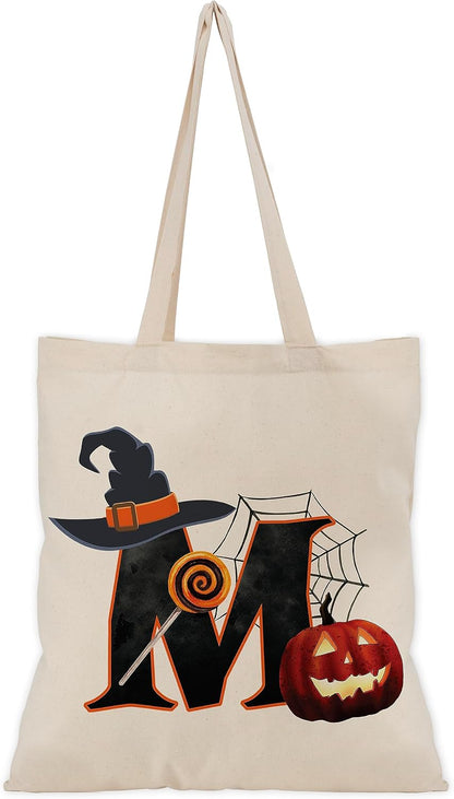 People People Halloween Initial Tote Bags Gifts for Boys Girls - Trick or Treat Letters Pumpkin Goodie Bag