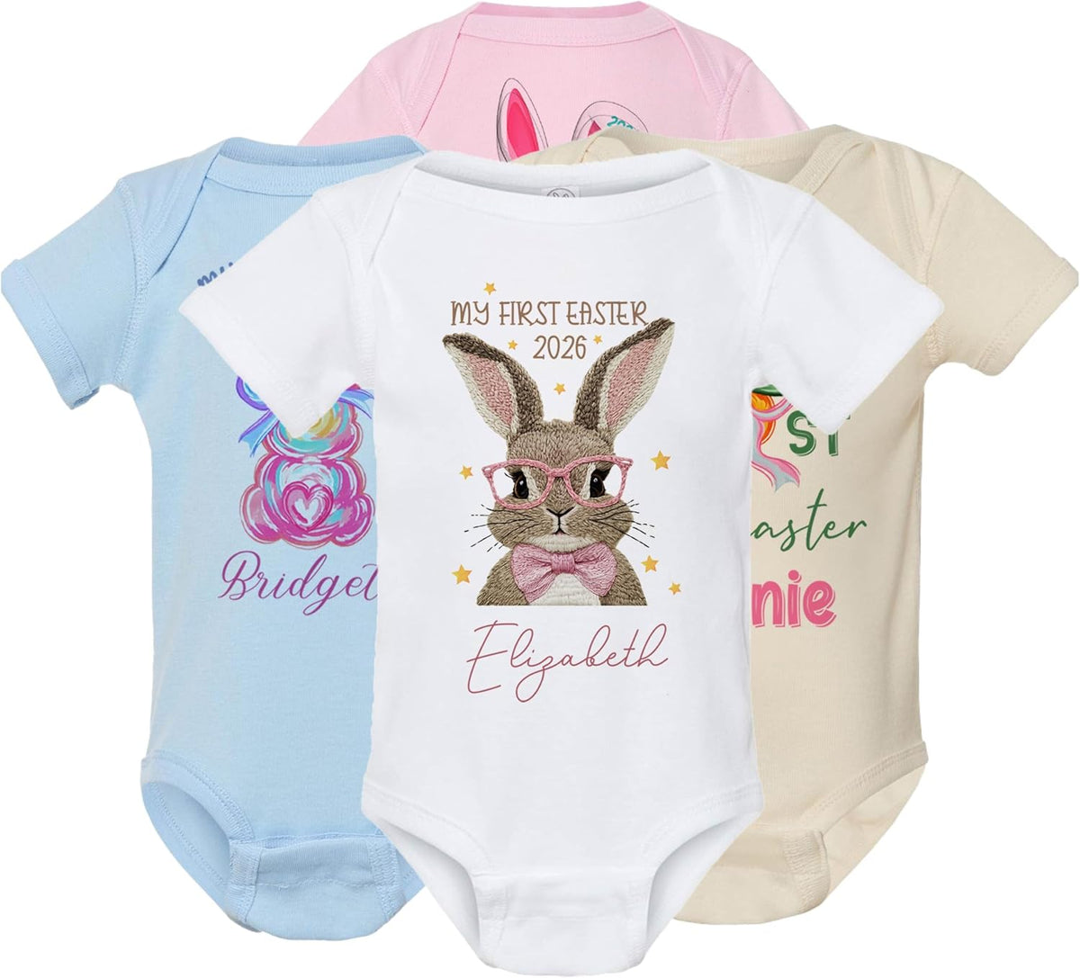 My First Easter Baby Bodysuit Personalized, Custom Name and Year Easter Outfit, Bunny and Carrot Design Infant One Piece, First Easter Keepsake Gift, Easter Photo Outfit, Spring Baby Clothes