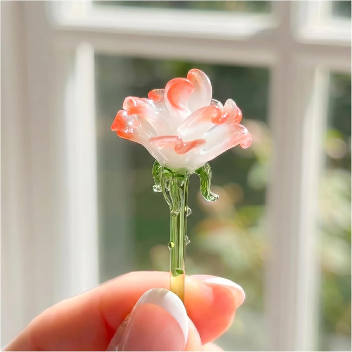 Birth Month Glass Flower Gift for Mom Grandma, Custom Name on Wood Base Option, Hand Blown Floral Keepsake, Desk Decor