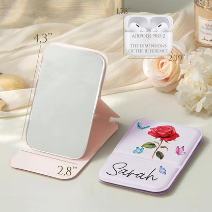 Personalized Birth Month Flower Pocket Mirror with Name - Custom Foldable Compact Travel Mirror for Women Girls – Birthday Gift for Bridesmaids, Best Friends, Mom, Daughter – 5 Colors