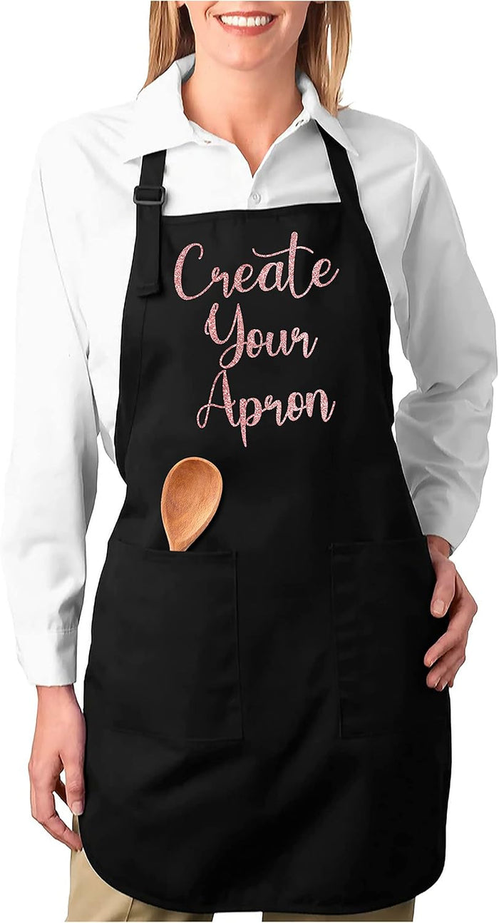 Customized Kitchen Chef Apron w/Pockets - Black & White Option - 9 Font - 18 Color - Personalized Chef Apron