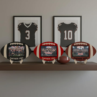Personalized Football Photo Frame Gift for Coach Team Player – Custom 4x6 Picture Holder with Text & 10 Color Options – Wood Sports Frame for End of Season, Banquet, Senior Night