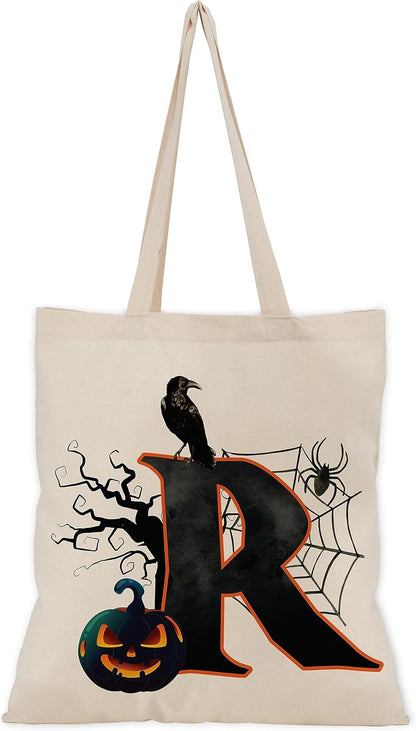 People People Halloween Initial Tote Bags Gifts for Boys Girls - Trick or Treat Letters Pumpkin Goodie Bag