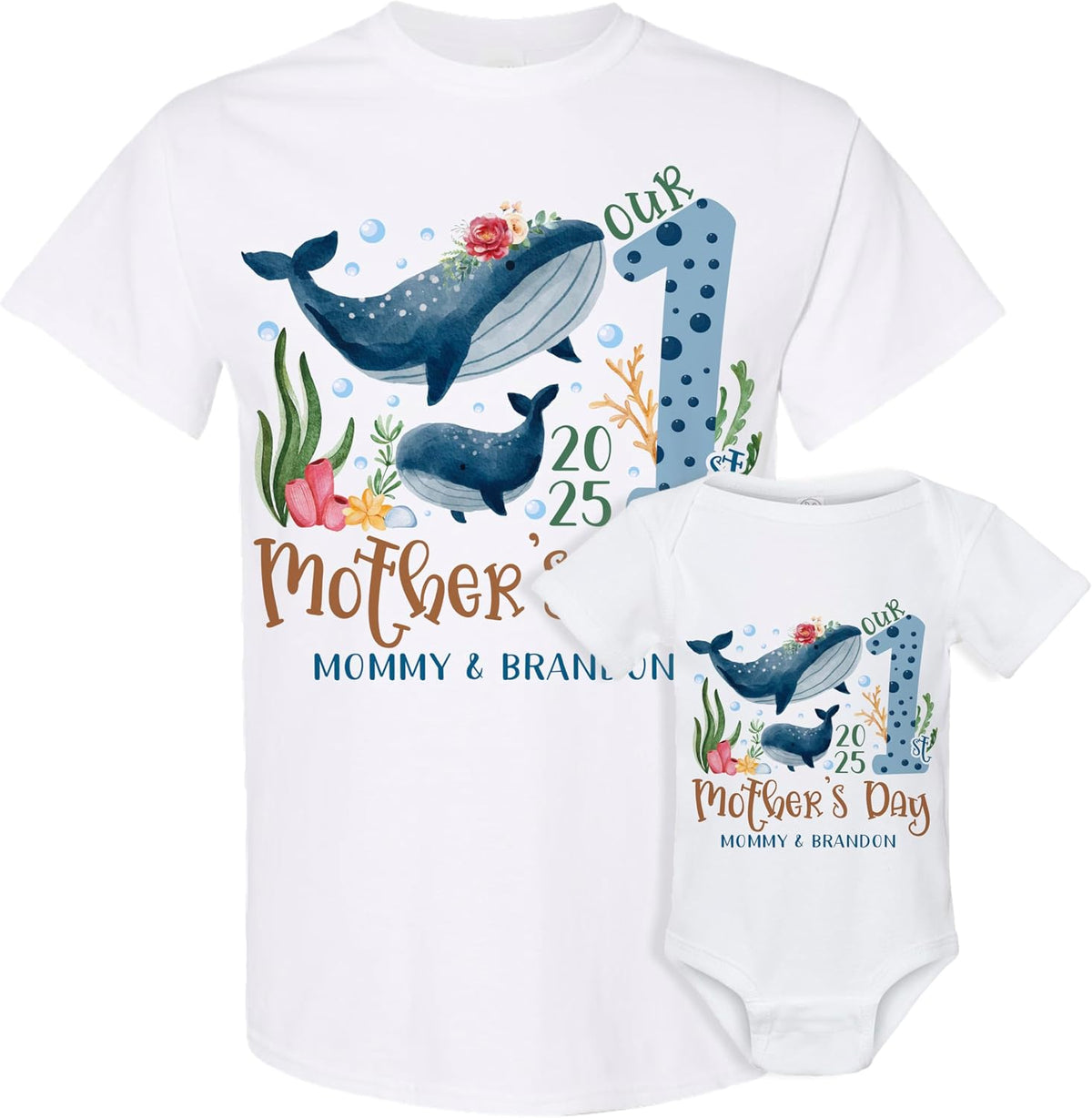 Personalized Our First Mother’s Day Matching Set – Custom Baby Bodysuit & Shirt – Gift for New Mom, Baby Shower, Mother's Day