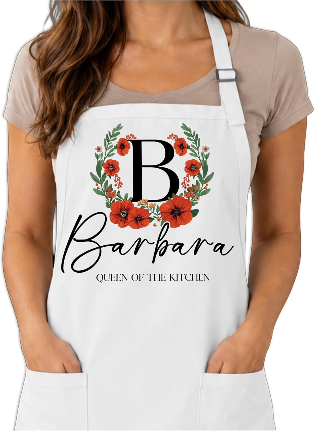 Personalized Apron with Name Custom Floral Initial Gift for Mom Grandma