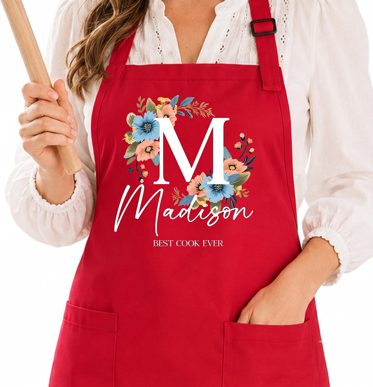Personalized Apron with Name Custom Floral Initial Gift for Mom Grandma