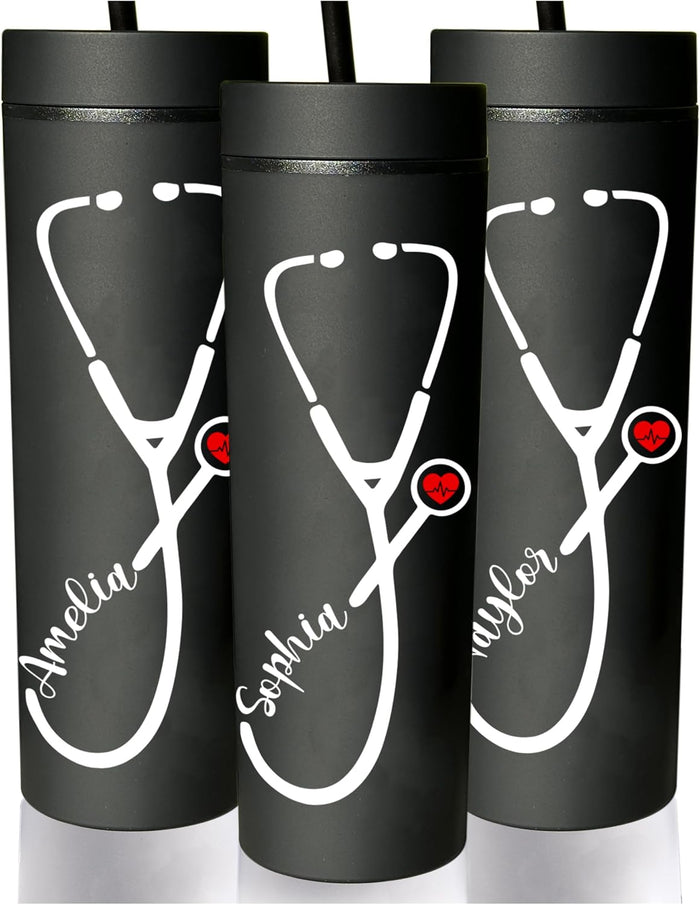 Personalized Skinny 16oz Tumbler for Nurses – Custom Gift for RN, LPN, ER or ICU Nurse – Graduation Present Idea, Thank You Present for Her – Nurse Week or Birthday Gift for Women