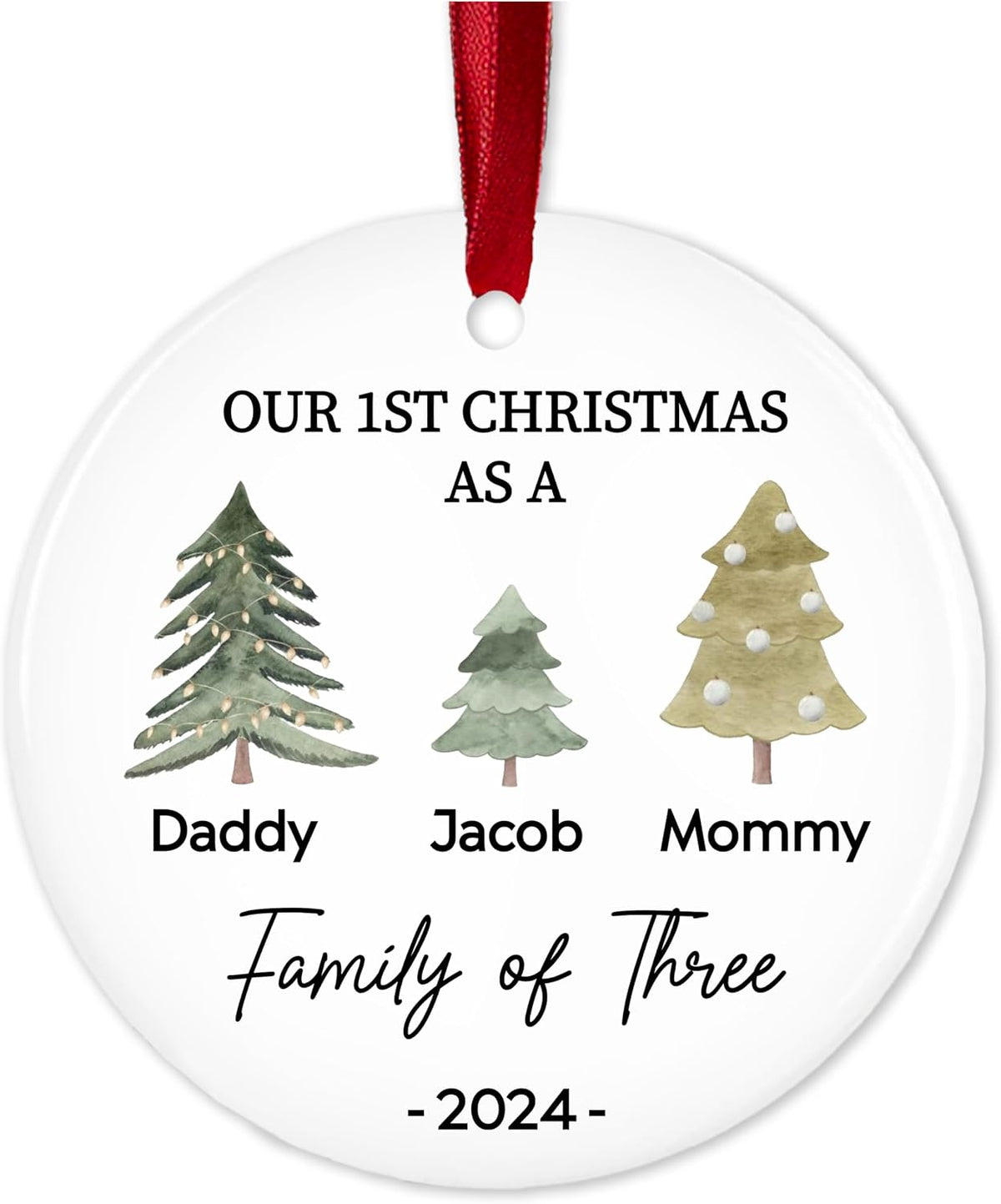 Custom 2025 Ceramic Ornaments - Personalized Monogrammed Name & Pine Tree Decorations - Holiday Keepsake with Year for Family of Three, Our First for Mommy & Daddy