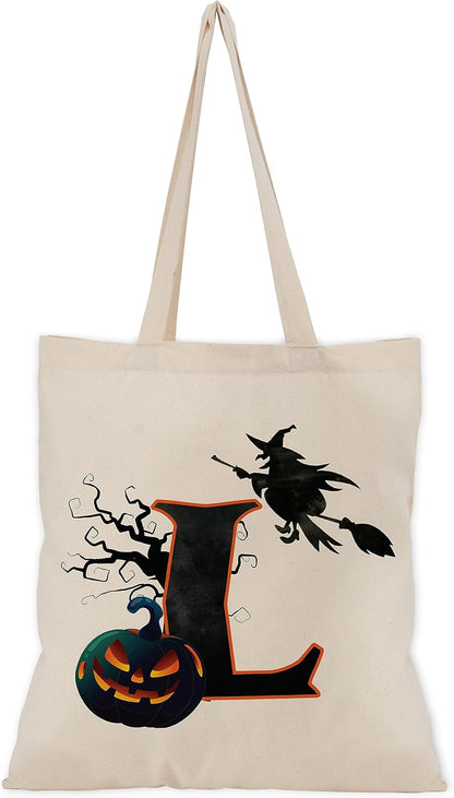 People People Halloween Initial Tote Bags Gifts for Boys Girls - Trick or Treat Letters Pumpkin Goodie Bag