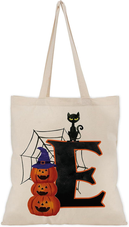 People People Halloween Initial Tote Bags Gifts for Boys Girls - Trick or Treat Letters Pumpkin Goodie Bag