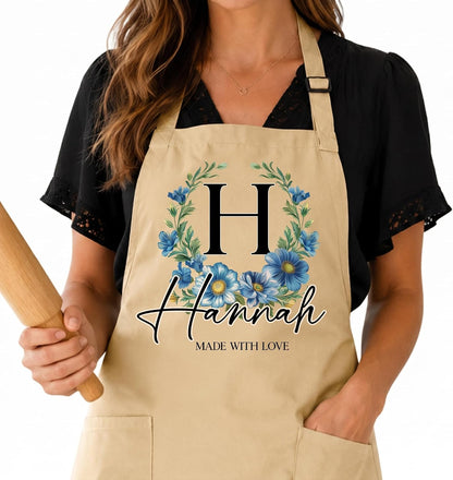 Personalized Apron with Name Custom Floral Initial Gift for Mom Grandma