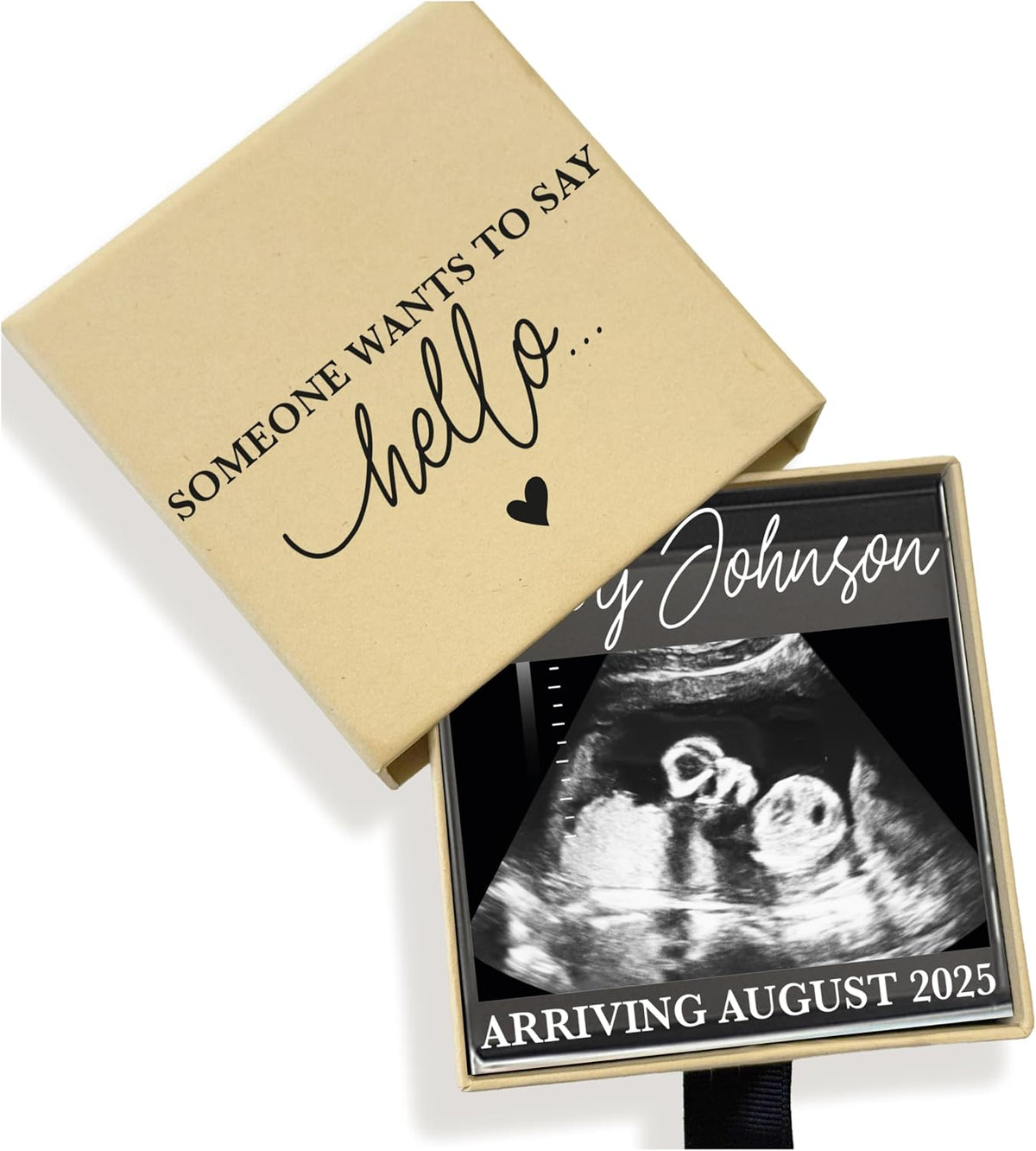 Pregnancy Announcement Keepsake – Personalized Ultrasound Sonogram Drawer Box with “Someone Wants to Say Hello” – Custom Acrylic Photo Frame with Baby Name & Due Date – Baby Shower & Grandparent Gift
