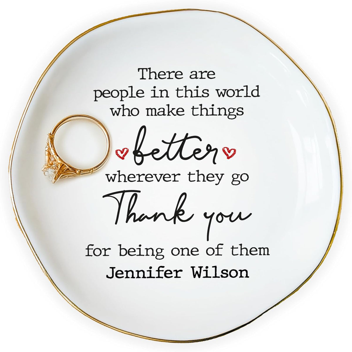Personalized Thank You Jewelry Tray with Custom Name - Ceramic Jewelry Trinket Plate with Heartwarming Message - Appreciation Gift for Women, Nurse, Teacher, Mom, Best Friend, Birthday, Christmas
